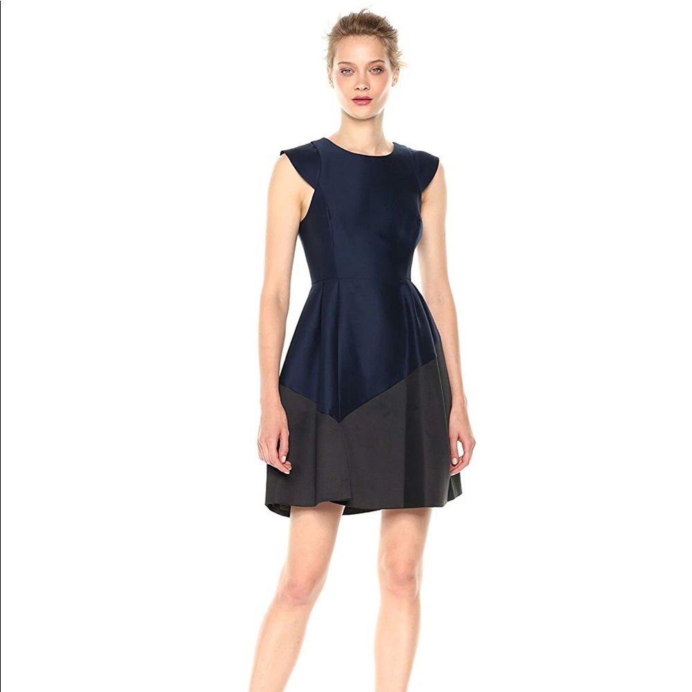 Halston Cap Sleeve Round Neck Silk Faille Dress